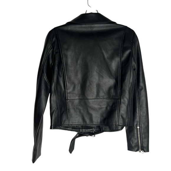 Zara Black Faux Leather Biker Jacket with Wide Lapel size Small - Picture 2 of 6